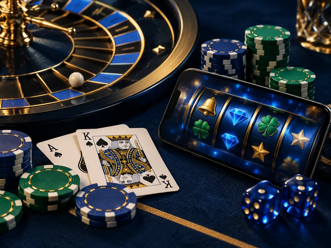 Casino games including roulette, cards and slots